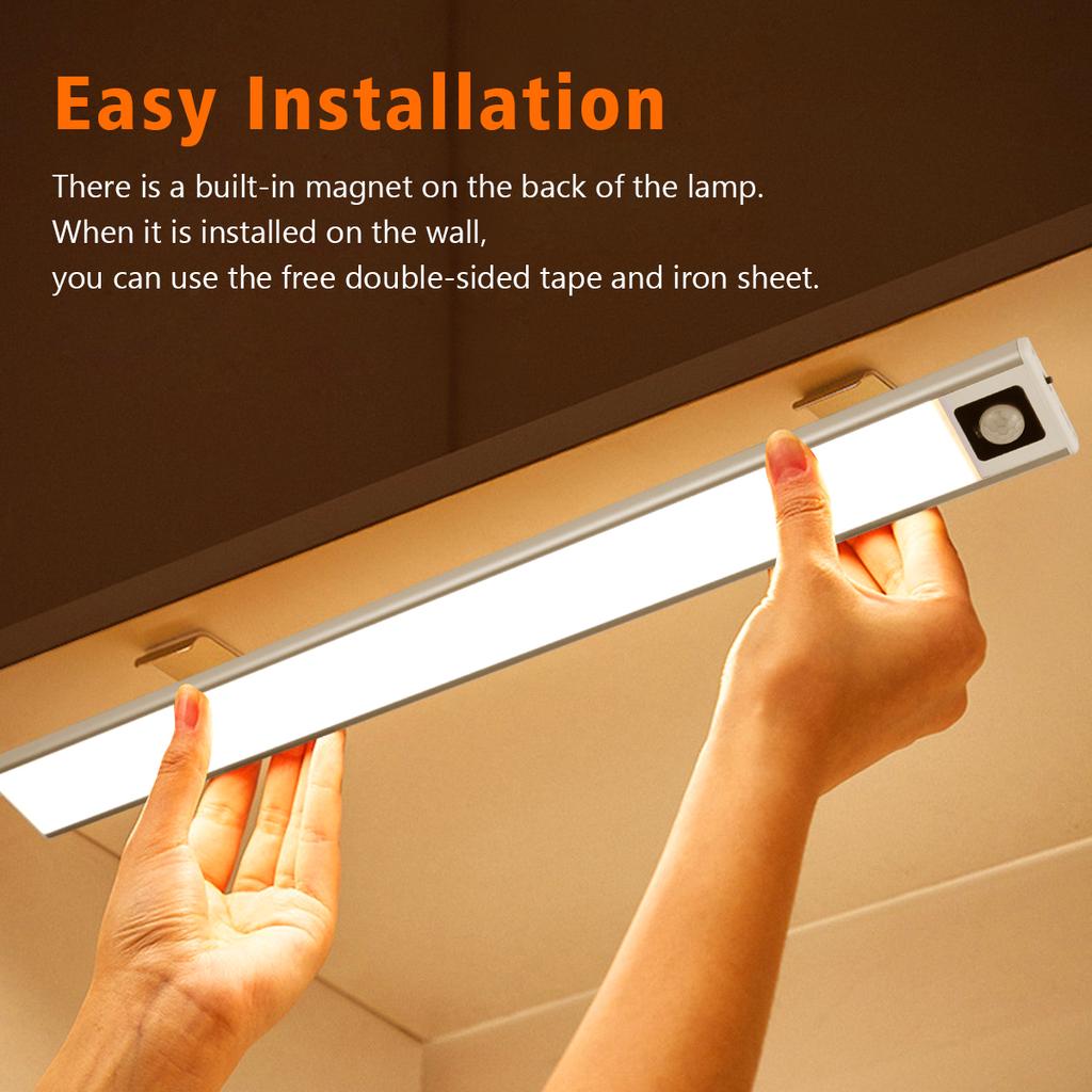 Under Cabinet Lights Motion Sensor USB Rechargeable Lamp Aluminum LED Bar Light Wireless Magnetic Stick-On Closet Night Light