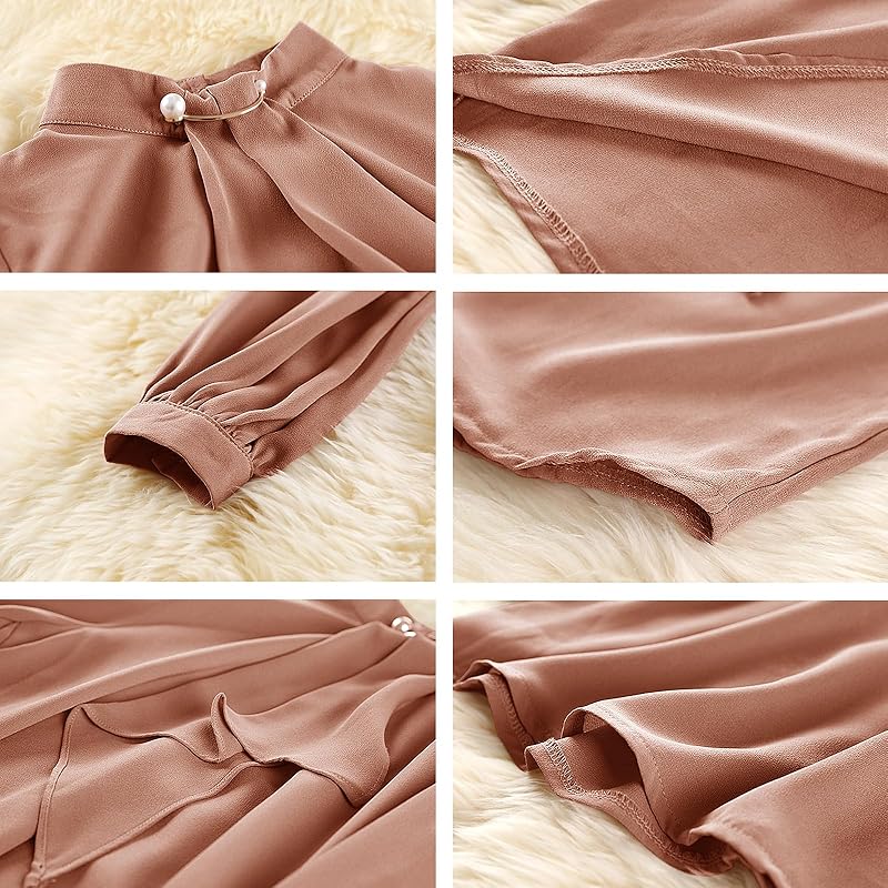 [xppe] long sleeve shirt blouse ladies V-neck tops Plain color Refreshing with ribbon office Dress slimmer casual chiffon Relaxing Fashionable commute