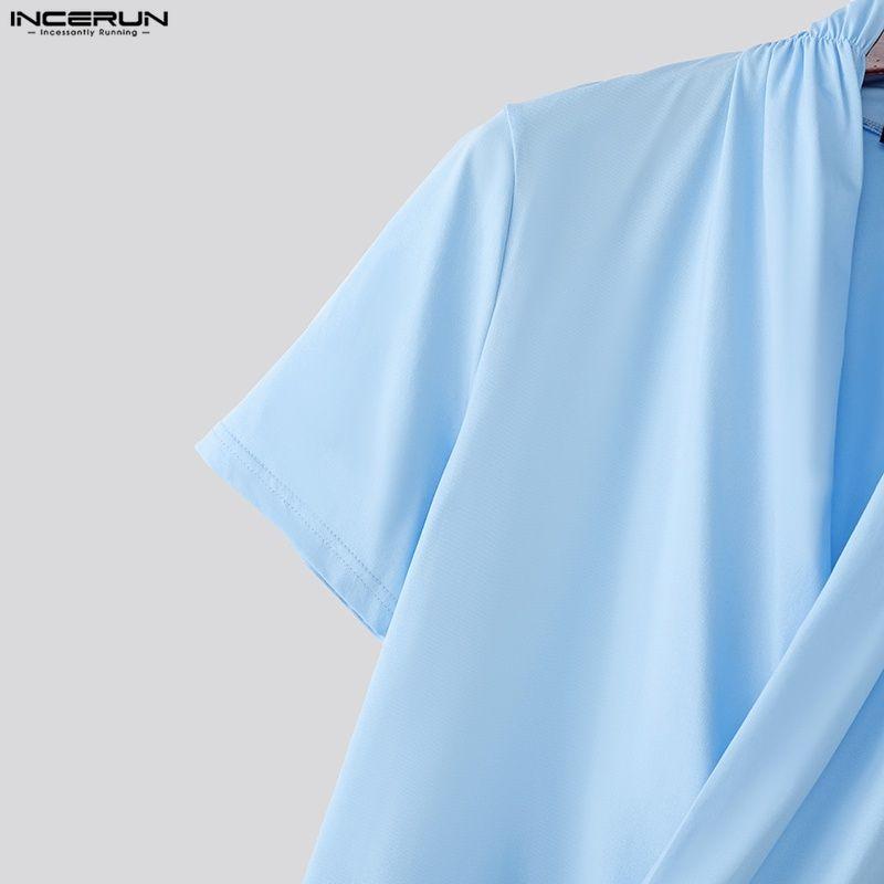 INCERUN Sommerliche Herren-T-Shirts mit V-Ausschnitt, kurzen Ärmeln und gekreuzter Vorderseite