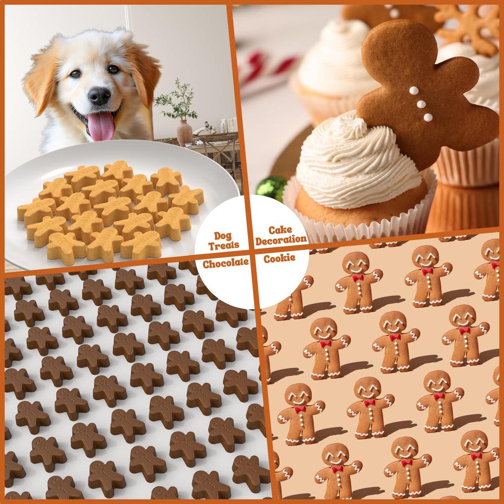 Mini Christmas Mould Silicone Gingerbread Man Moulds Mini Gummy Mould for Baking Cookies Pudding Jelly Dog Biscuit with Scraper