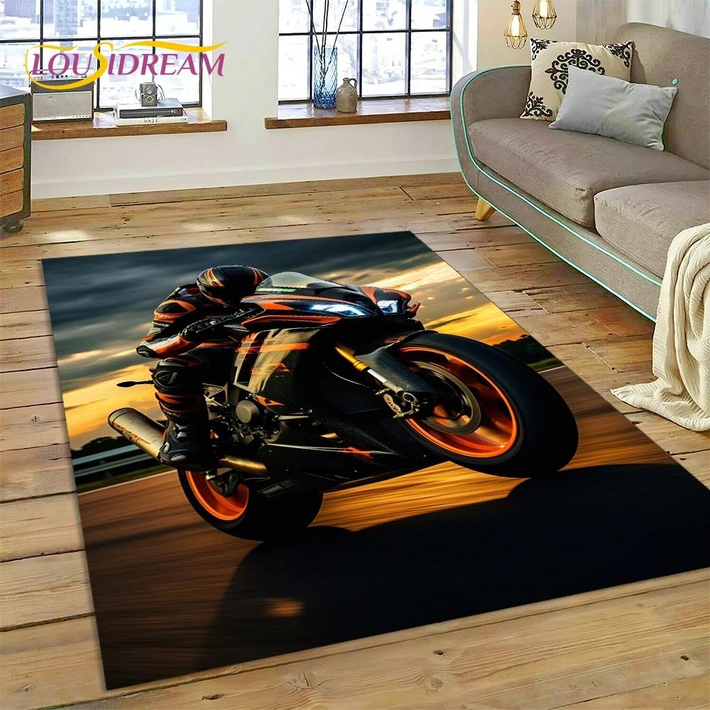 Motocross Modern retro Motorcycle Rug Carpet for Living Room Bedroom Home Decor,Floor Mat Non-slip Decoration for Sofa Doormat