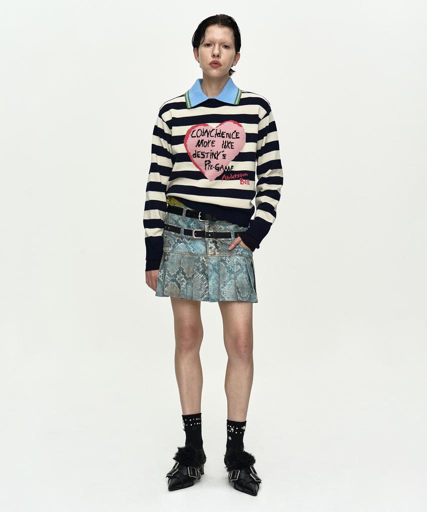 ADSB ANDERSSON BELL Girls Heart Message Crew-Neck Sweater Atb1464W(Navy/Ivory)