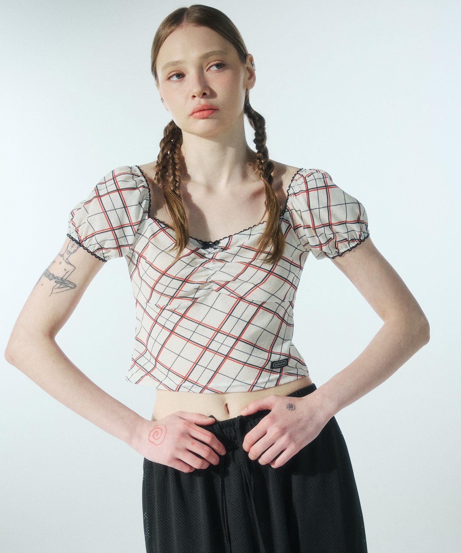 Uah Check Square Neck Blouse (Cream) Free