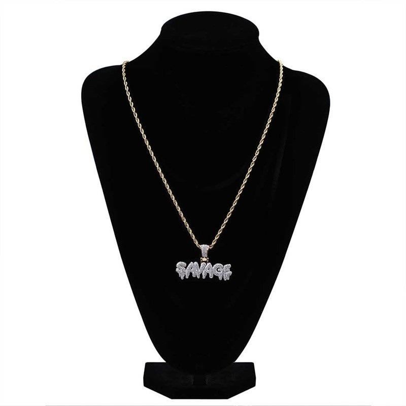 European and American Hip-hop Bubble Letters SAVAGE Necklace Brass Gold Pendant Ornament