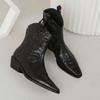 Pointed short boots women's leather thick heel middle heel ankle boots retro v-mouth boots versatile niche thin western cowboy boots