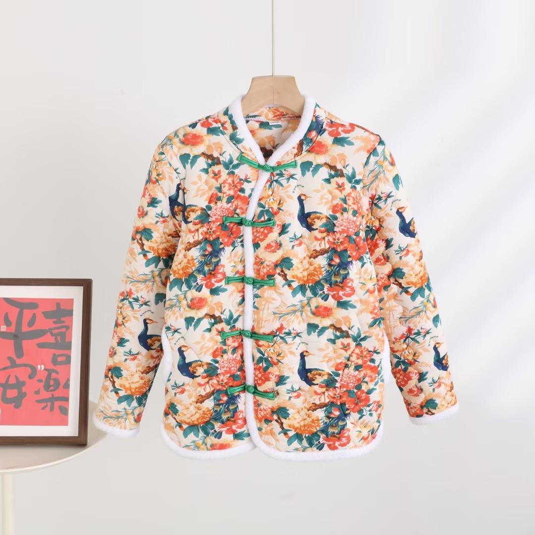 

Женская зимняя хлопковая стеганая одежда в китайском стиле со свободными длинными рукавами и крупным цветочным принтом 6XL