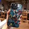 Creative geometric pattern glass mobile phone case suitable for iPhone 17/16/15/14/13/12/11 Pro Max all-inclusive anti-fall