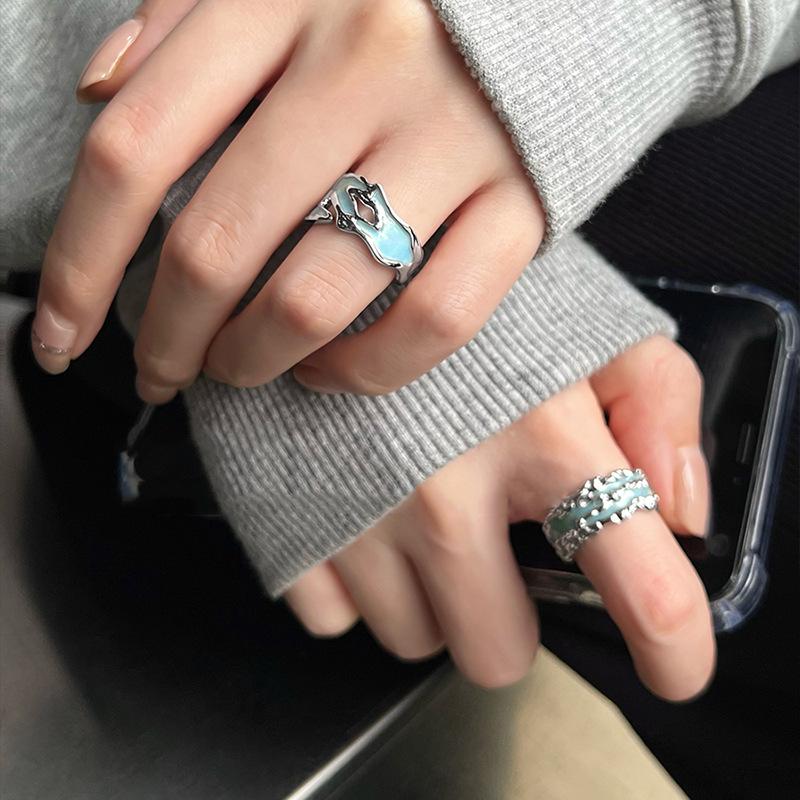 Fashion Personality Texture Stacked Wearing Ring Women'S Trend Cool Hip Hop Index Finger Ring Niche Premium Ring