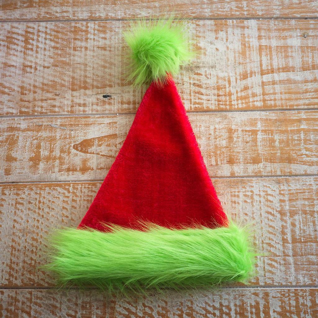 2026 Red & Green Long Plush Christmas Hat - Adult Festival Costume