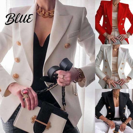 Kadın Sonbahar Düz Renk İnce Ceket Takım Elbise Ceketi Çift Düğmeli İş Blazer