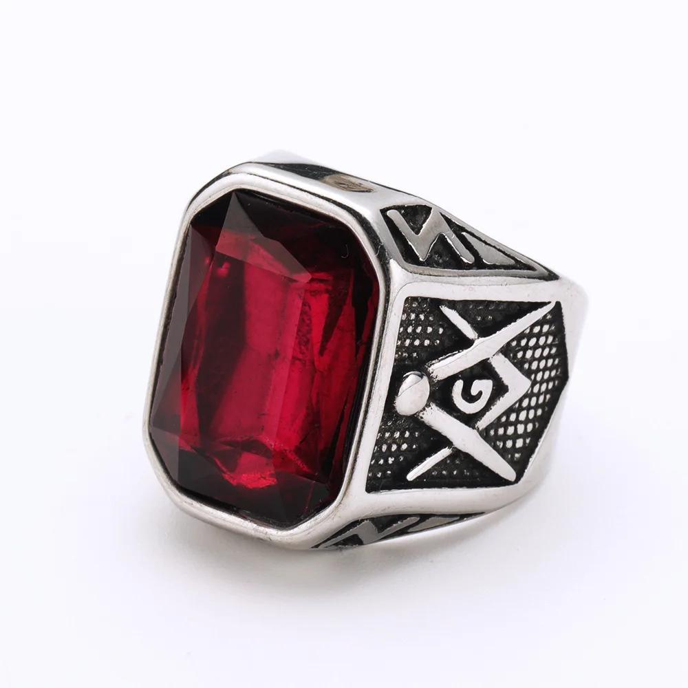 Punk Vintage Masonic Stone Rings for Men Women Party Creative Multi Colored Stainless Steel Letter G Ring Jewelry Gift Wholesale