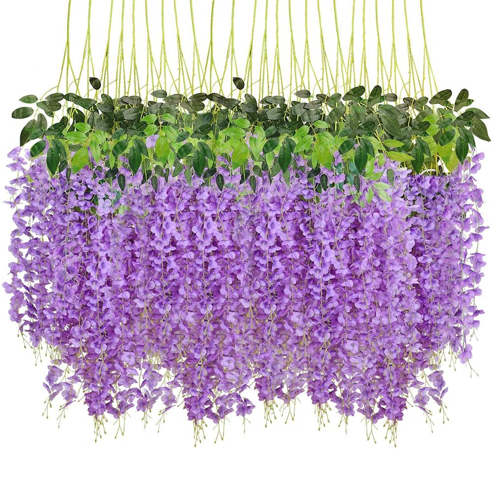 12Pcs Wisteria Flowers Artificial Wedding Simulated Green Plants Eucalyptus Orchid Grass Artificial Flower for Decoration Wedding