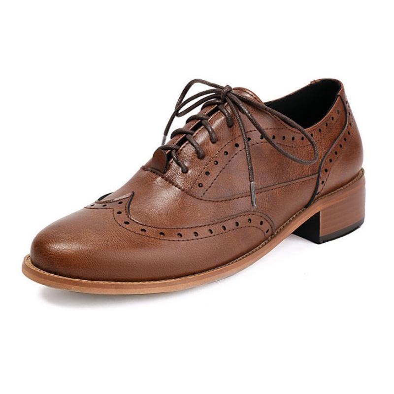 Fashion Luxury Leisure Daily Oxfords Shoes 2025 New Round Toe Lace Up Large Female Low Heels Shoes Office Comfy Dress Up Women Shoes