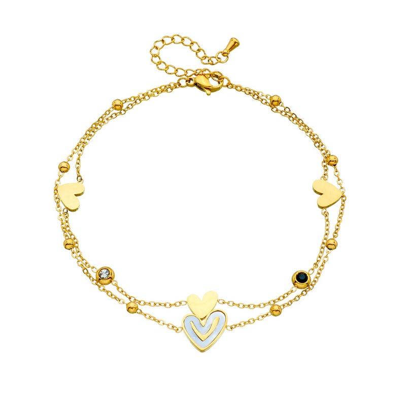 Gold Double-layer Heart Charm Anklet