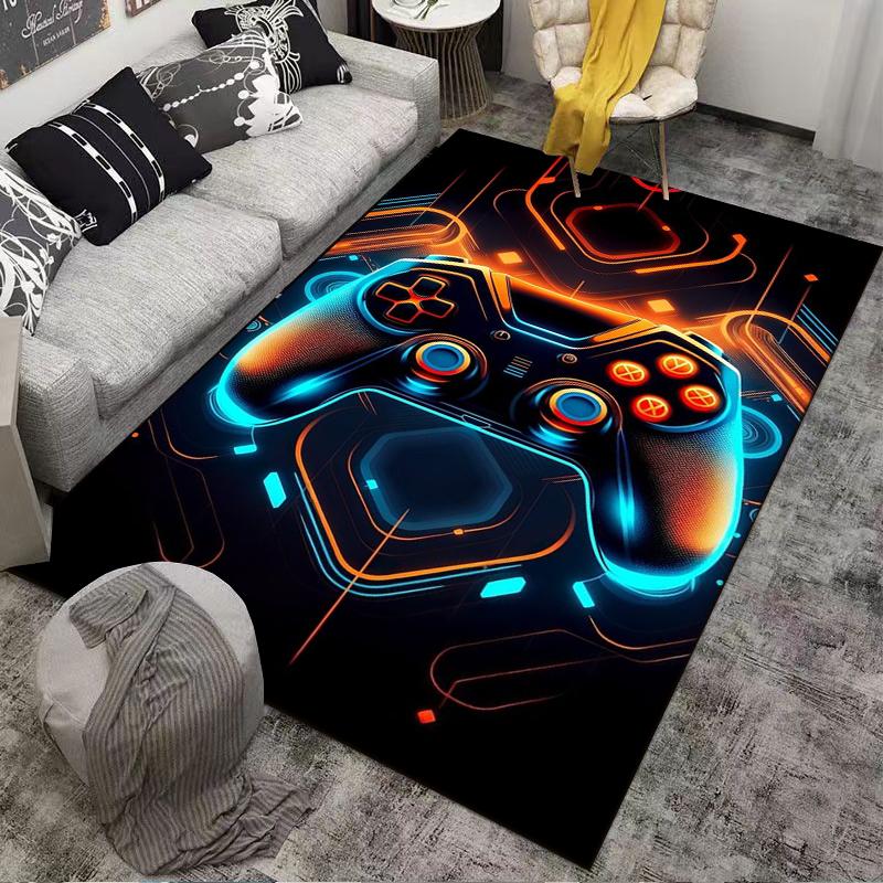 Gaming Controller Design Carpet with Neon Orange and Blue Glow Suitable for Use As an Anti-slip for Living Room Bedroom Sofas