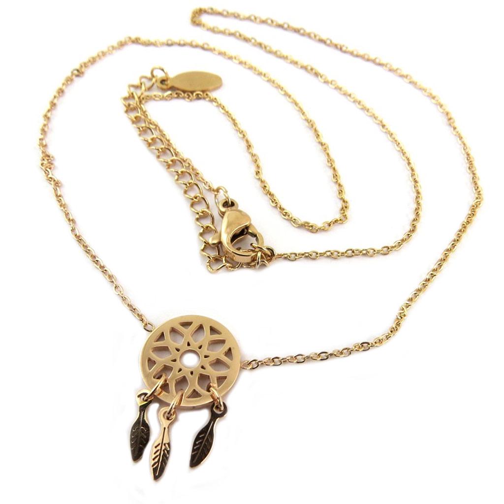 Les Trésors De Lily [P8109] - Růžový zlatý 'Boho' ocelový náhrdelník (lapač snů) - 12x12 mm