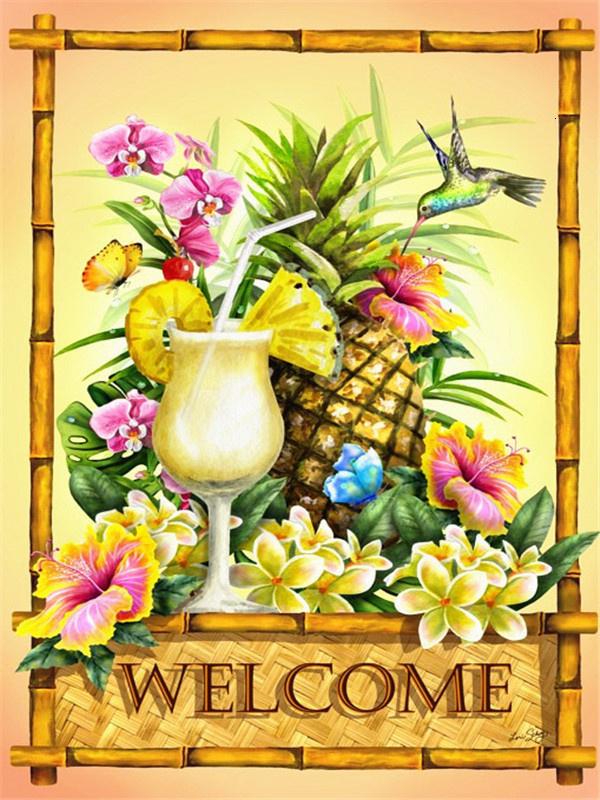 Diamond Mosaic Welcome Text Full Drill Square Diamond Embroidery Flower Needlework Beaded Mosaic Bird 5D DIY Home Decor