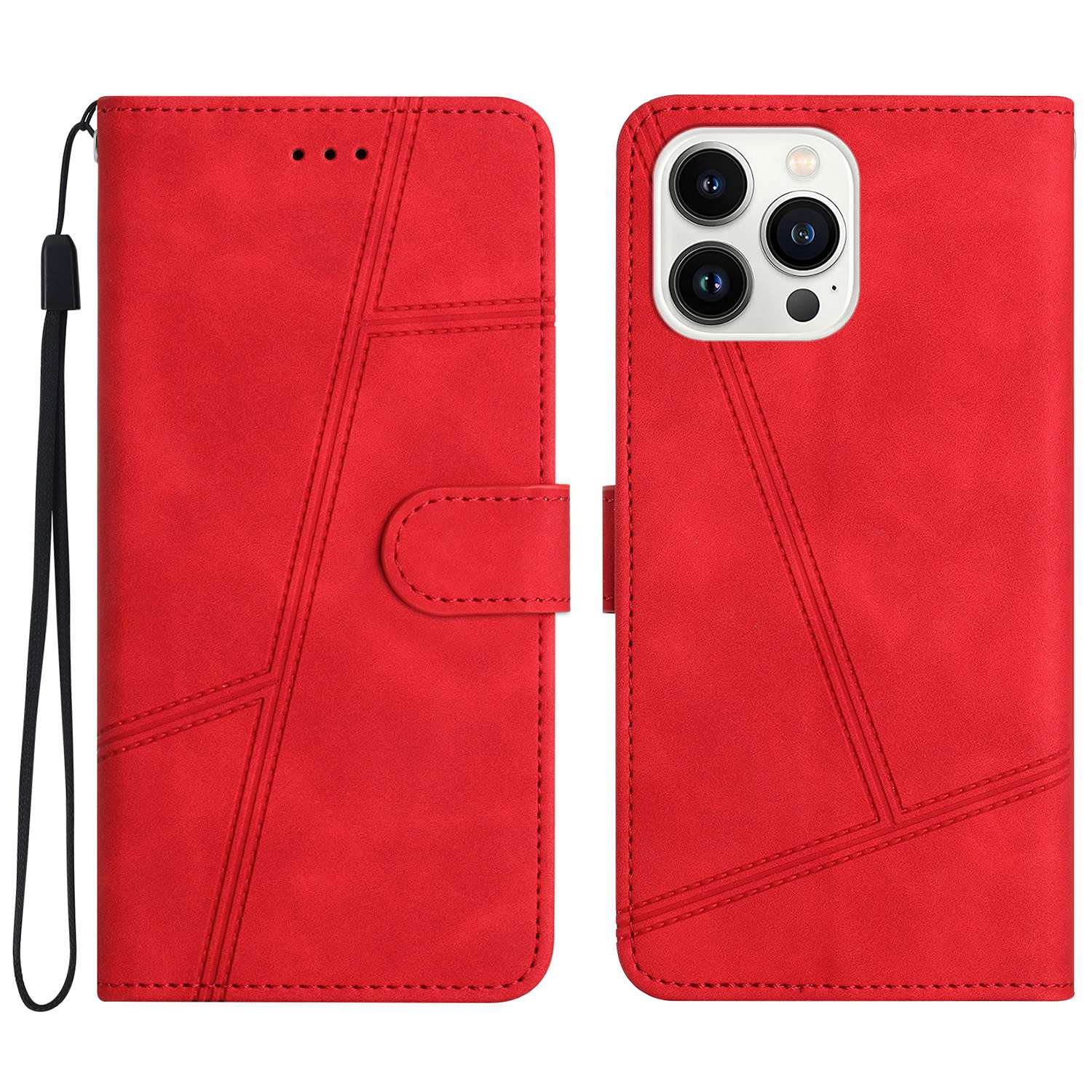 

For iPhone 16 Pro Case Lines Imprinted PU Leather Stand Phone Cover Red