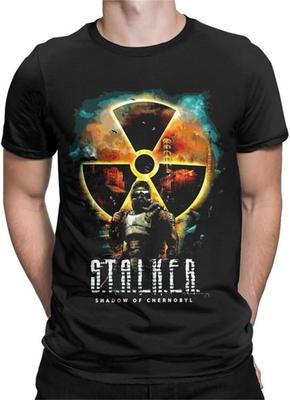 Men T-Shirt Stalker-Shadow-of-Chernobyl-1 Vintage Pure Cotton Tees Short Sleeve T Shirt Crew Neck Black