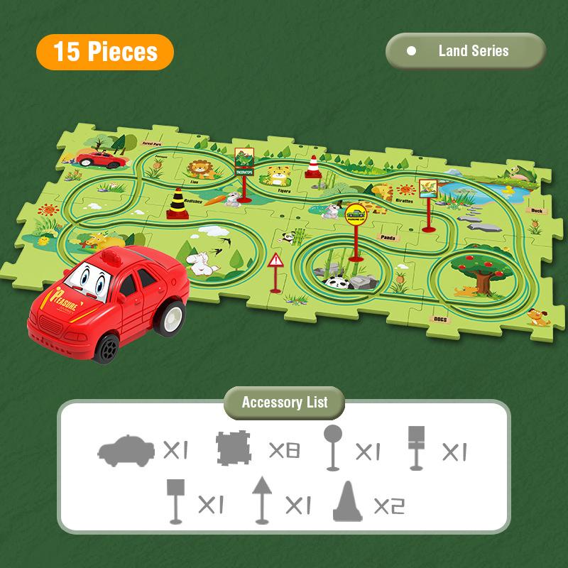 Puzzle Set Electric Tram Children's Toys DIY Track Play Mat Railroad Car Mini Road Signs Scene Jigsaw Puzzle Toys Boy Girl Gifts