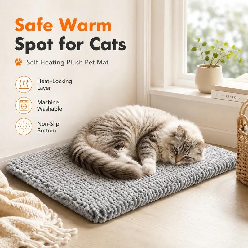 Wave Plush Non-Electric Pet Mat, Physical Heat Storage Thermal Pad, Non-Slip Machine Washable Dog Cat Mat
