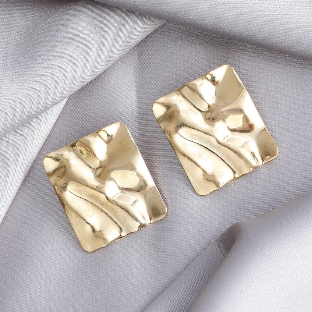 Gränsöverskridande Smycken Ins Veckade Geometriska Fyrkantiga Glansiga Örhängen, Överdrivna Lätt Lyx Högkvalitativa Stiftörhängen