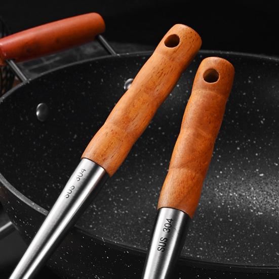 Stainless Steel Large Skimmer with Slotted Spoon for Wooden Handle Heavy-Duty Frying Dumplings Noodles Rust-Proof Dishwasher