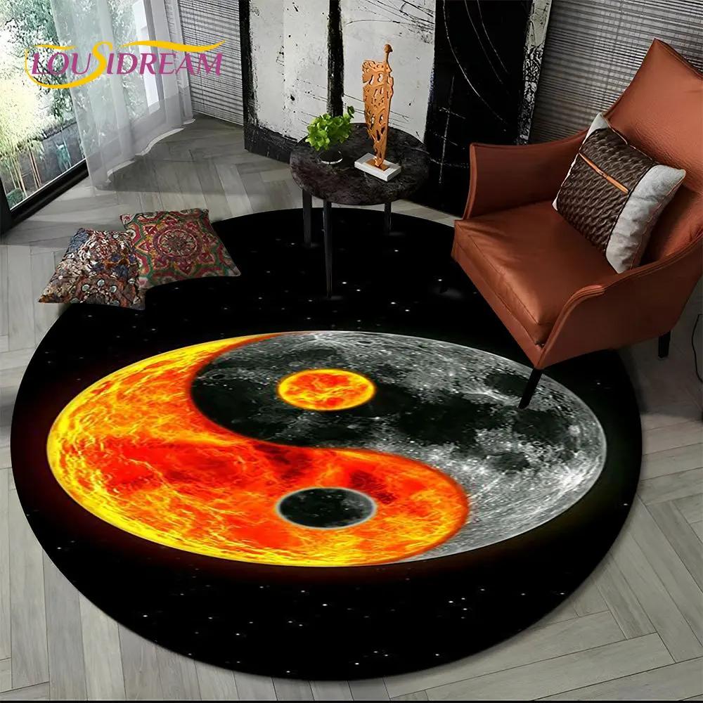 Tai Chi Bagua Yin Yang Round Area Rug –Taoist Symbol 3D Design – Non-Slip Floor Mat for Living Room, Bedroom or Meditation Space