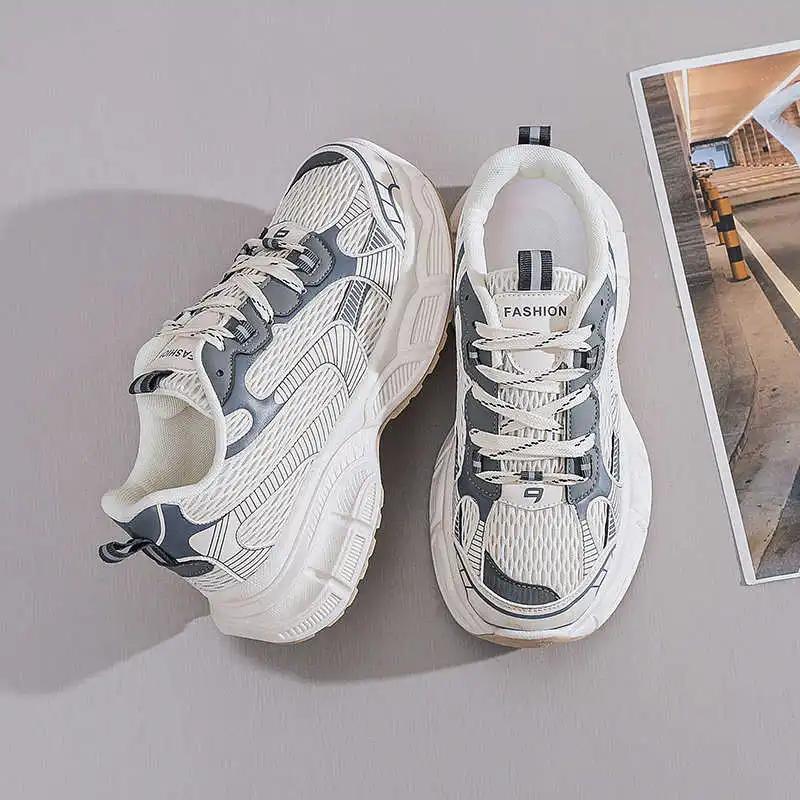 Fashion Mash Lace Up Pink Women's Shoes Vulcanize Sneakers Woman Luxury White Trainers Women Sports Wide Foot New Collection
