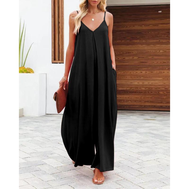 Dames Effen Kleur Bretels Wijde Pijpen Zakken Casual Commuter Jumpsuit