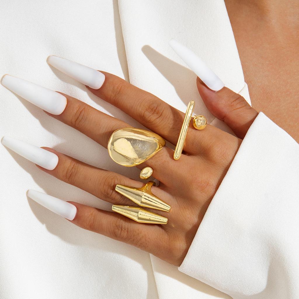 2026 New Trendy Geometric Gold Silver Colour Set Rings for Women Adjustable Finger Ring Party Wedding Jewelry Accessories