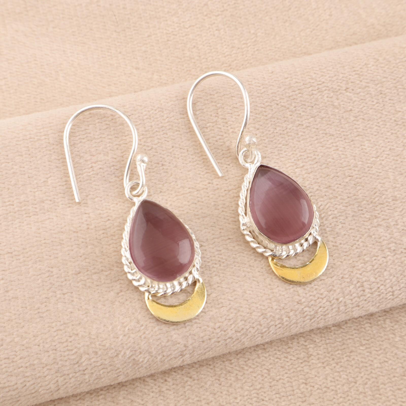 

Фиолетовый камень Кошачий глаз Ювелирные изделия из стерлингового серебра 925 пробы Серьги ручной работы 1,5 EE-162-36