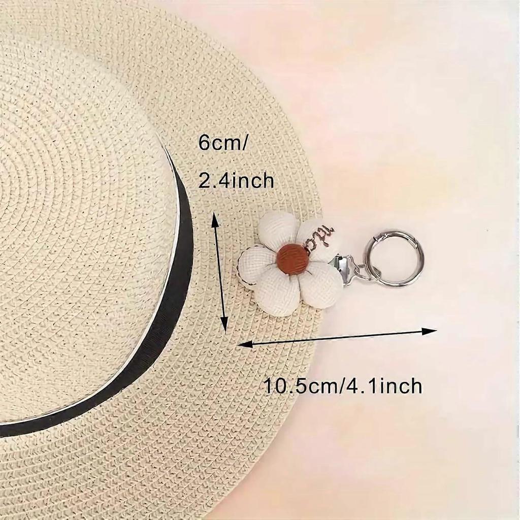 Hat Clip for Travel on Bag Cotton Flower Sun Hat Storage Holder for Hanging White