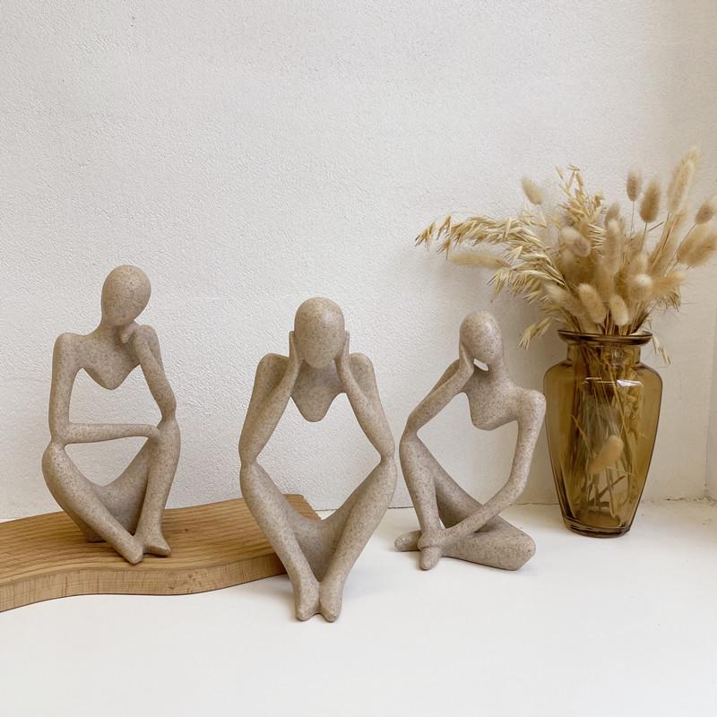 Korean Style Abstract Thinker Resin Figure Ornament for Home Décor and Photography Props