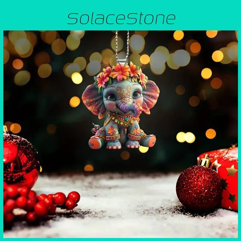 Cute Cartoon Flower Elephant Pattern Acrylic Pendant For Car Decor Accessories