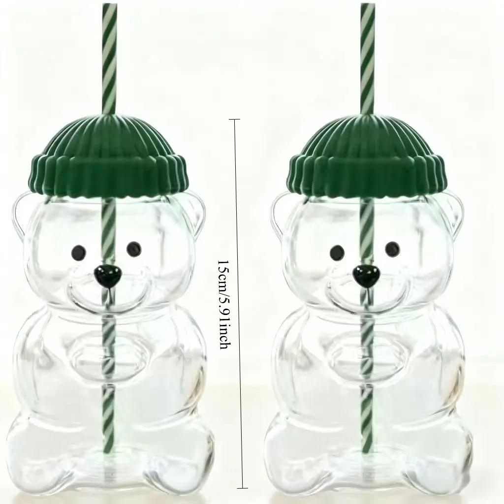 New Bearstraw Cup, 20Oz Cute Bear Glass Tumbler With Reusable Straw - Viral Animal Design For Smoothies, Boba & Iced Coffee