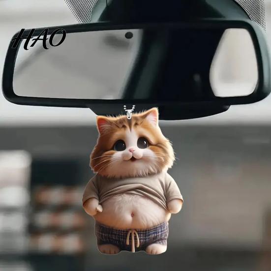 Easy to Hang Car Ornament Pot-bellied Dog Cat Hanging Home Indoor Christmas Tree Rearview Cartoon Accessory Mirror 2D Flat Acrylic Big Belly
