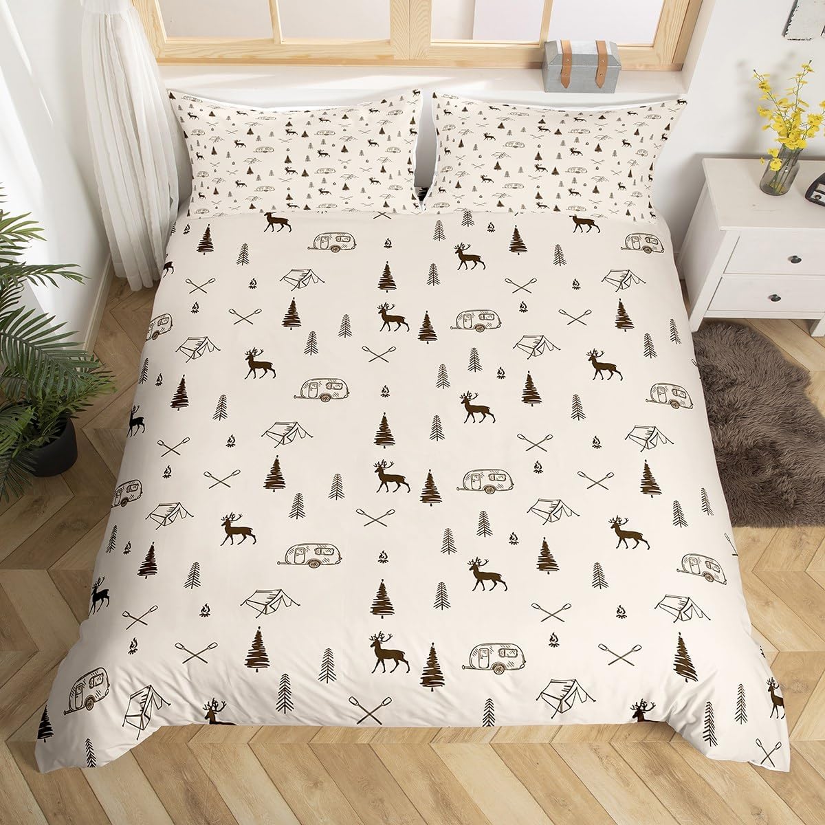 

Hunting Adventure Duvet Cover Set Queen King Size Jungle Mountains Camping Print Bedding Set 3 Pcs For Kids Boys Men Room Decor EU Single(135x200cm)