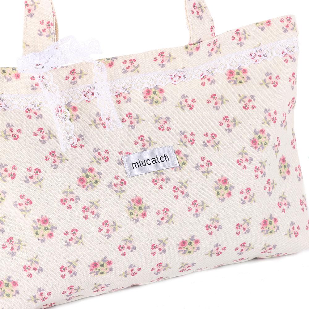 Fashion Canvas Printed Tote Bag Large Capacity Sweet Shoulder Bag with Lace Bow Storage Handbags