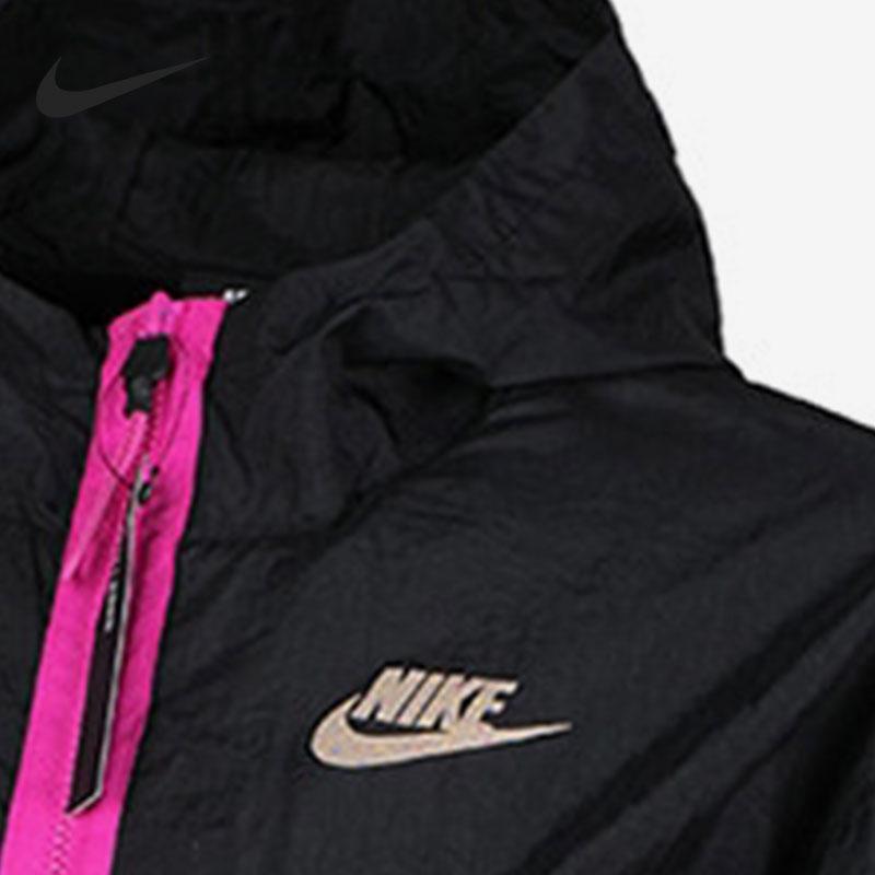 Nike Sportswear Color Block Loose Fit Hooded Jacket Women Jacket Black Flame-Pink DD2089-010