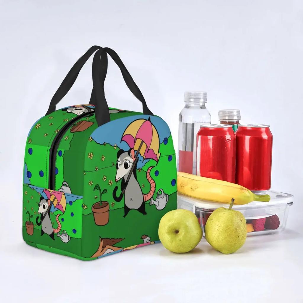 Gardening Opossum Resuable Lunch Boxes for Women Multifunction Cartoon Animal Pet Thermal Cooler Food Insulated Lunch Bag