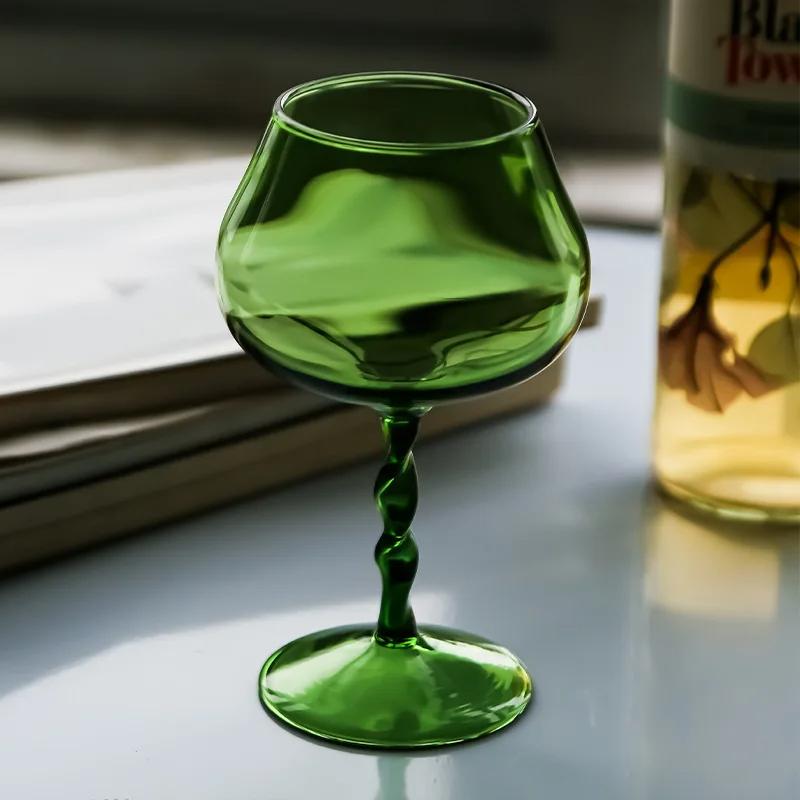 Green Vintage Crystal Glass Wine Goblet Creative Home Use Wine Glasses Cocktail Glasses Green Spiral Cup Stem Barware