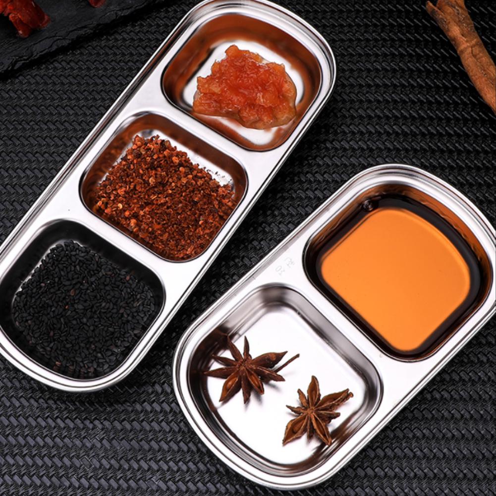 Edelstahl Drei Fächer Saucenschale Gewürzschale Snackteller Lebensmittel Dippschale für Zuhause Küche