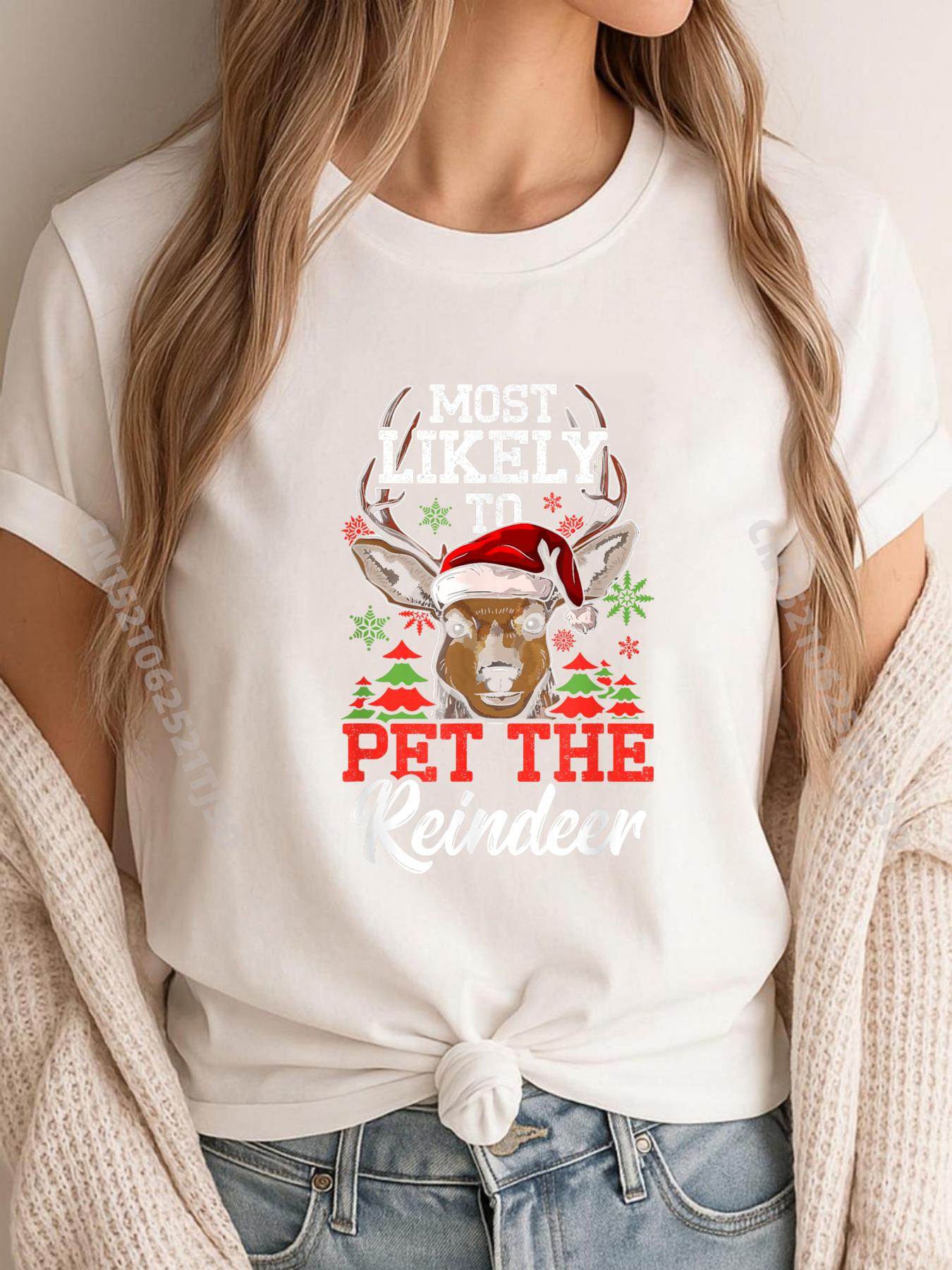 Most Likely To Pet The Reindeer Christmas Family Mens Designer Clothes Clothes Funny S