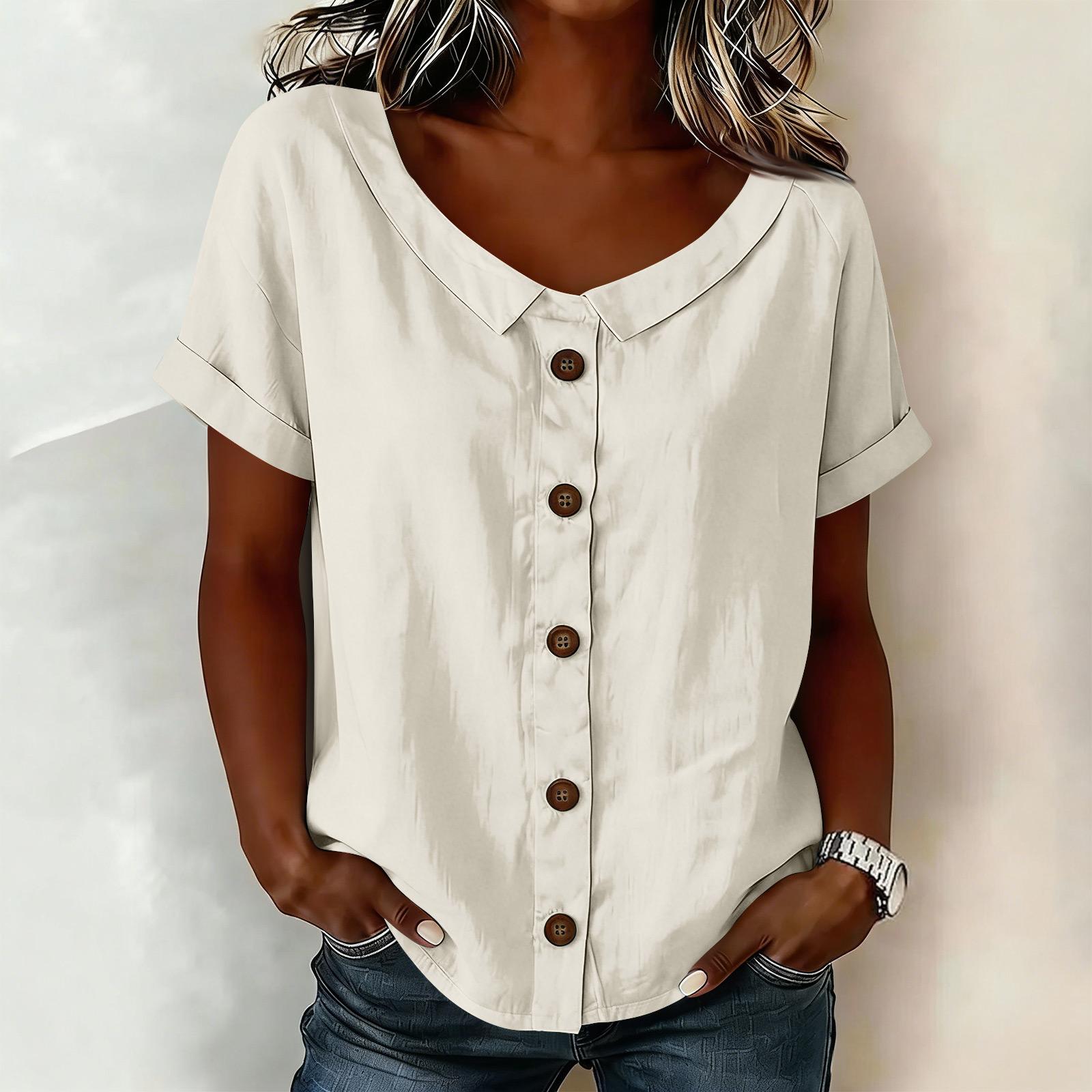 

Womens Spring Tops Button Down Short Sleeve Summer Shirts for Women Loose Fit Womens Summer Tops Dressy Casual Tshirts Shirts for Women L белый