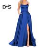Evening Dress Spaghetti Strap High Slit Off Shoulder Backless Sleeveless Side Pockets A-line Floor Length Satin Pure Color Prom Banquet Party Maxi