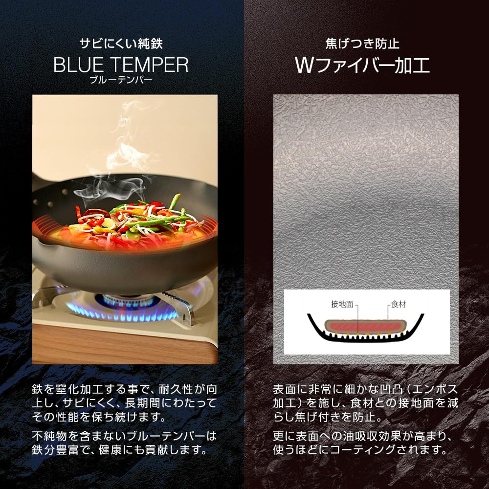 Frying IH Deep Double Fiber Made In Genuine Original Cleaner Included Pan, Iron, 28cm, Compatible, Wok, Non-stick, Nitrided, Japan, Product,