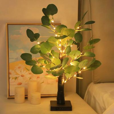 55 LED Bead Eucalyptus Tree Table Lamp Artificial Potted Greenery Plant with Light Simulated Bonsai Night Light for Bedroom Living Room Office Decor
