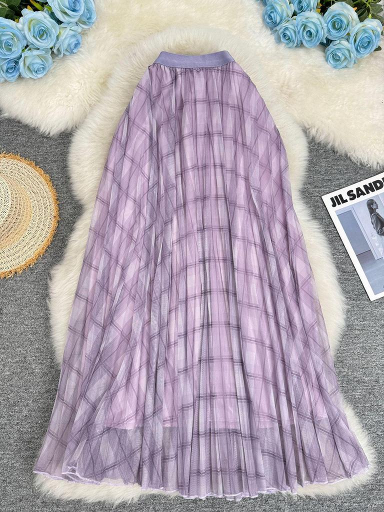 Women's European Plaid A-line Midi Skirt, Perfect for Commuting and Holidays