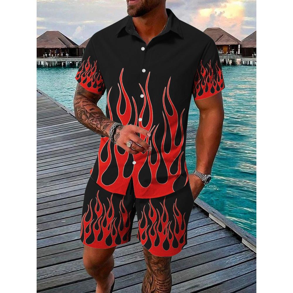 Sommer-Strandparty Herren Freizeithemd Outdoor-Sport Herrenshorts Herren Hawaii-Kurzarmhemd und Strandshorts Set